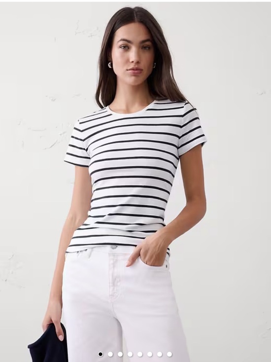 Banana Republic Tops - Banana Republic White Tee with Black Stripe Detail